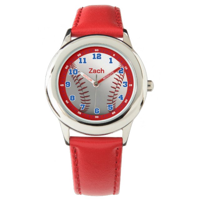 Personalized Red Baseball Boys Learning Time Kids Horloge (Voorkant)