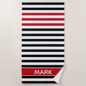 Personalized Red Black And White Multi Stripe Strandlaken (Voorkant)