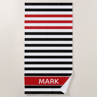 Personalized Red Black And White Multi Stripe Strandlaken