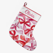 Personalized Red Bows & Ribbons Christmas Stocking Grote Kerstsok (Voorkant (Hangend))