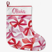 Personalized Red Bows & Ribbons Christmas Stocking Grote Kerstsok (Voorkant)