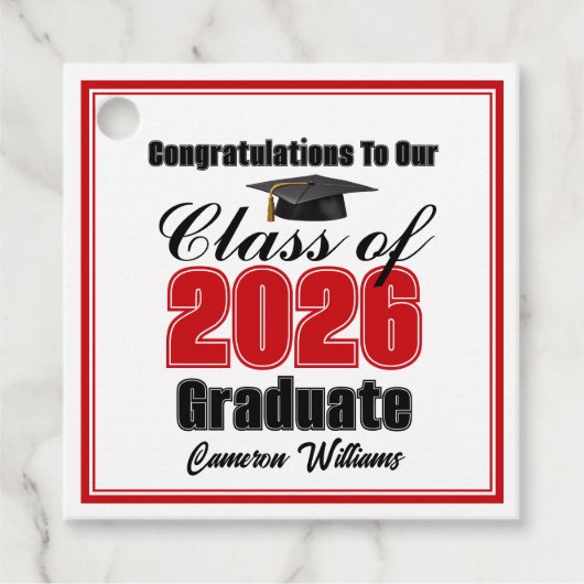 Personalized Red Class of 2026 Graduation Party Bedankjes Labels (Voorkant)