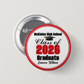 Personalized Red Class of 2026 Graduation Party Ronde Button 5,7 Cm (Voorkant /achterkant)