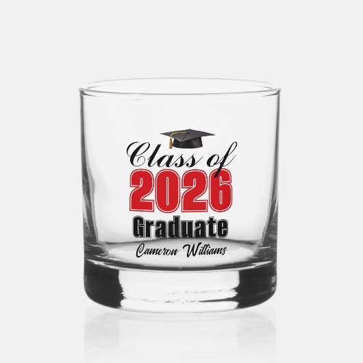 Personalized Red Class of 2026 Graduation Whisky Glas (Voorkant)