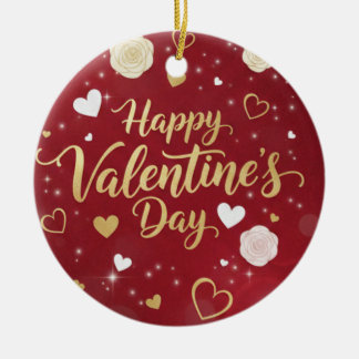 Personalized Red & Gold Romance Valentine's Keramisch Ornament