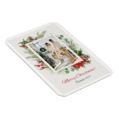 Personalized Red & Green Floral Christmas Card Magneet (Rechterzijde)