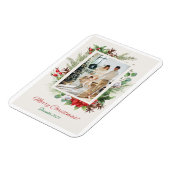 Personalized Red & Green Floral Christmas Card Magneet (Linkerzijde)