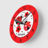 Personalized Red Ladybug Round Clock Ronde Klok (Hoek)