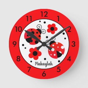 Personalized Red Ladybug Round Clock Ronde Klok