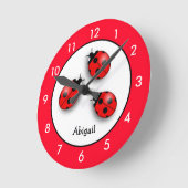 Personalized Red Ladybug Round Clock Ronde Klok (Hoek)