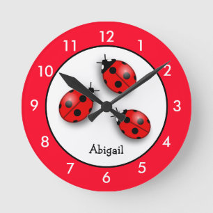 Personalized Red Ladybug Round Clock Ronde Klok