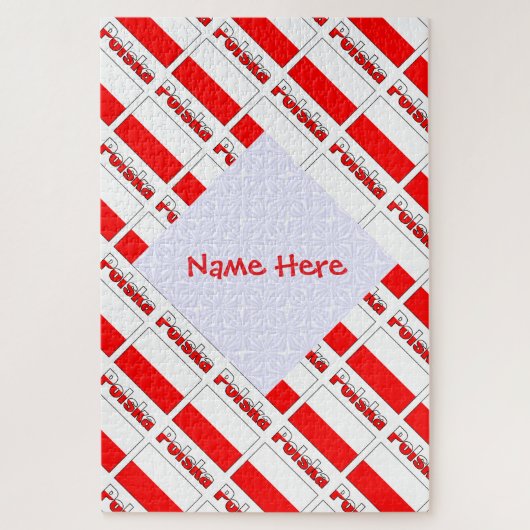 Personalized Red Name Polska Flag Tiled Legpuzzel (Verticaal)