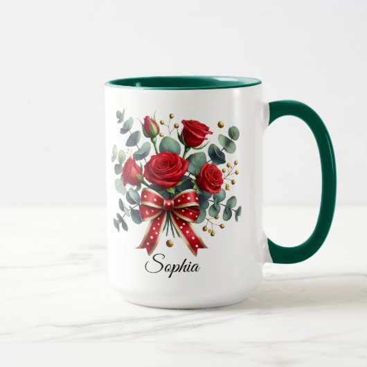 Personalized Red Rose Name Mug Elegant Gift (Droite)