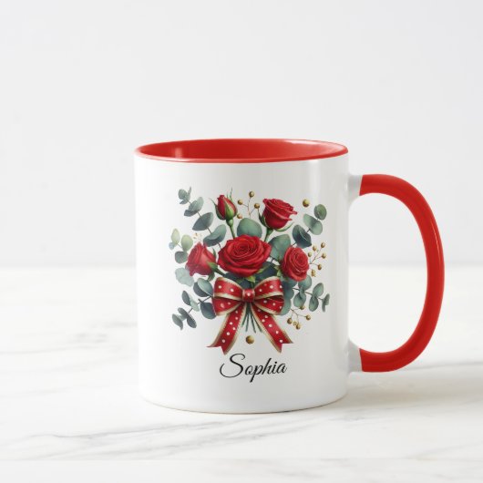 Personalized Red Rose Name Mug Gift (Droite)