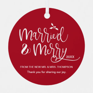 Personalized Red Wedding photo Favor Christmas Metalen Ornament