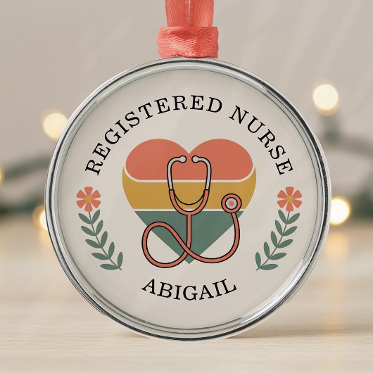 Personalized Registered Nurse Retro Heart Metalen Ornament