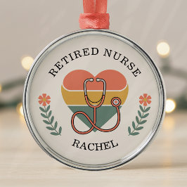 Personalized Retired Nurse Retro Heart Metalen Ornament