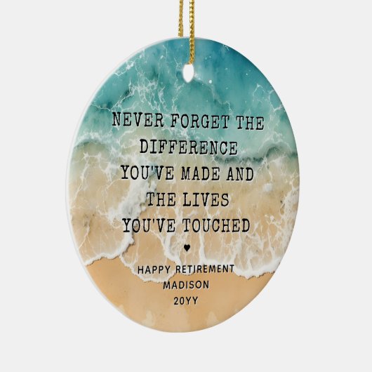 Personalized Retirement Modern Blue Ocean Beach Keramisch Ornament (Rechts)