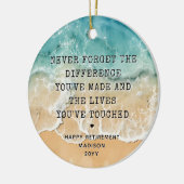 Personalized Retirement Modern Blue Ocean Beach Keramisch Ornament (Links)