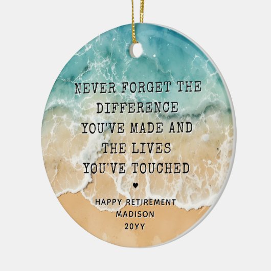 Personalized Retirement Modern Blue Ocean Beach Keramisch Ornament (Links)