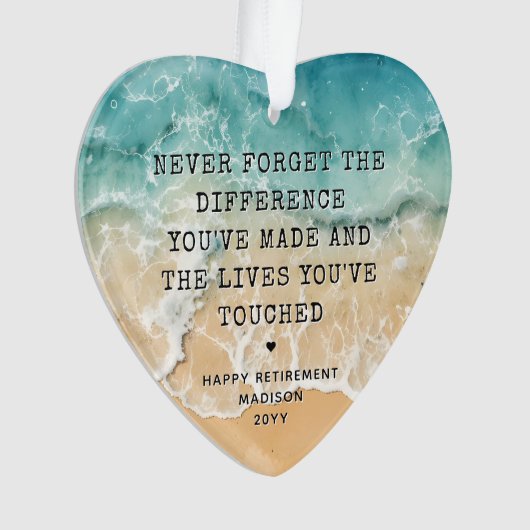 Personalized Retirement Modern Blue Ocean Beach Ornament (voorkant)