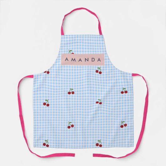 Personalized Retro Blue Gingham Cherry Print  Schort (Voorkant)