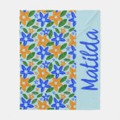 Personalized Retro Blue & Orange Floral  Fleece Deken (Voorkant)