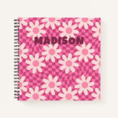 Personalized Retro Groovy Pink Daisy Flower Hippie Notitieboek (Voorkant)
