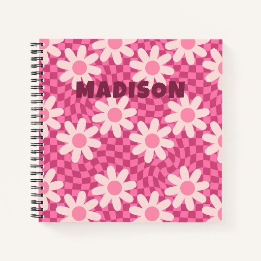 Personalized Retro Groovy Pink Daisy Flower Hippie Notitieboek (Voorkant)