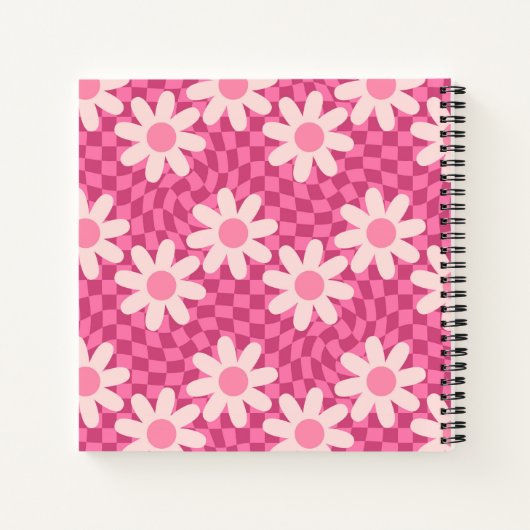 Personalized Retro Groovy Pink Daisy Flower Hippie Notitieboek (Achterkant)