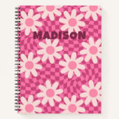 Personalized Retro Groovy Pink Daisy Flower Hippie Notitieboek (Voorkant)