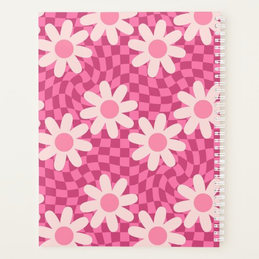Personalized Retro Groovy Pink Daisy Flower Hippie Planner (Achterkant)