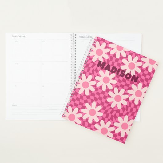 Personalized Retro Groovy Pink Daisy Flower Hippie Planner (Display)