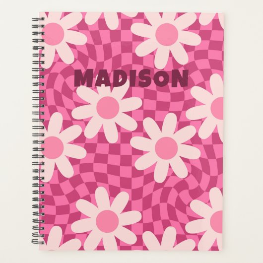 Personalized Retro Groovy Pink Daisy Flower Hippie Planner (Voorkant)