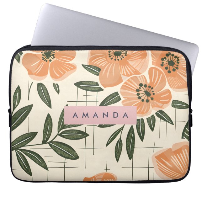 Personalized Retro Orange Flower Style Laptop Sleeve (Voorkant)