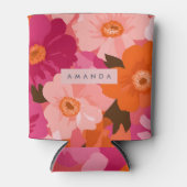 Personalized Retro Pink and Orange Floral Blikjeskoeler (Voorkant)