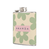 Personalized Retro Sage Green Daisy Flower Heupfles (Links)