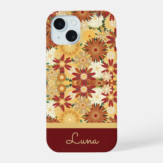 Personalized Retro Warm Floral Pattern Phone Case iPhone 15 Hoesje (Achterkant)