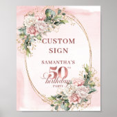 Personalized Rose Gold Botanical 50th Birthday Poster (Voorkant)