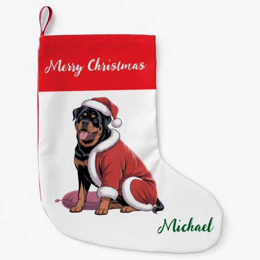 Personalized Rottweiler Dog in Santa Hat Kleine Kerstsok (Voorkant)