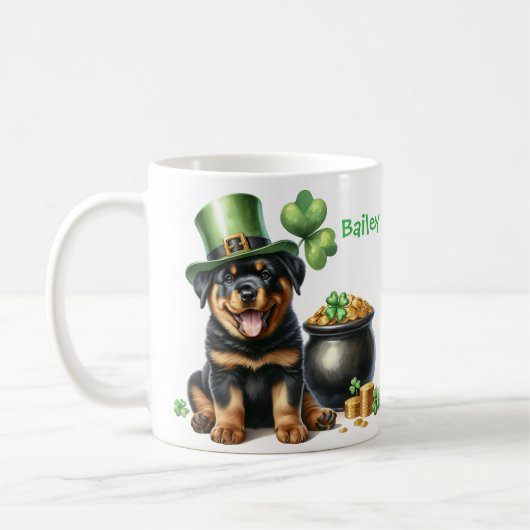 Personalized Rottweiler Dog St. Patty's Day Koffiemok (Links)