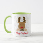 Personalized Rudolph Reindeer Red-Handle Christmas Mok (Links)