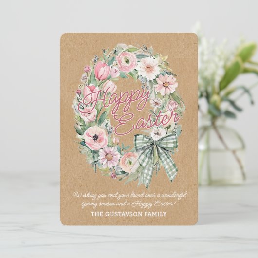Personalized Rustic Easter Floral - White Script Feestdagenkaart (Staand voorkant)