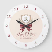 Personalized Rustic Monogram Crest Bow Christmas  Grote Klok (Voorkant)