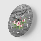 Personalized Rustic Wood And Pink Floral Kitchen Ronde Klok (Hoek)