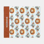 Personalized Safari Animal Pastel Lion Elephant Fleece Deken (Voorkant (Horizontaal))