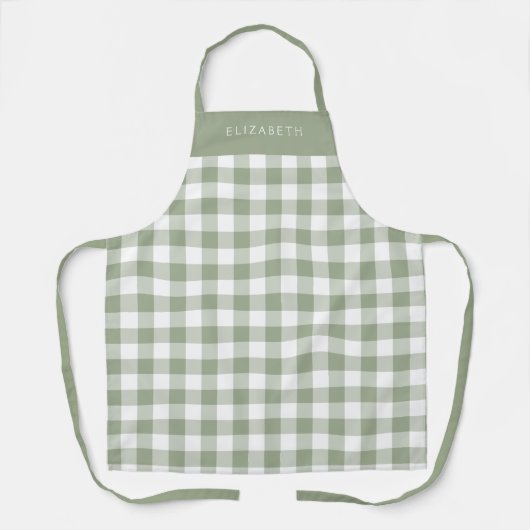 Personalized Sage Green Gingham Check Pattern Schort (Voorkant)