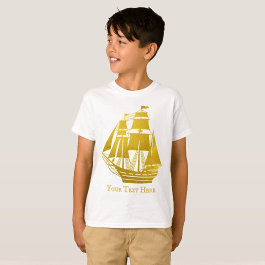 Personalized Sailing Faux Gold Nautical Tall Ship T-shirt (Voorkant volledig)