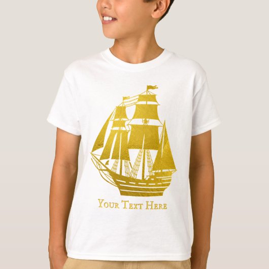 Personalized Sailing Faux Gold Nautical Tall Ship T-shirt (Voorkant)