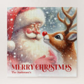 Personalized Santa and Rudolph Kids Xmas Puzzle  (Vertical)